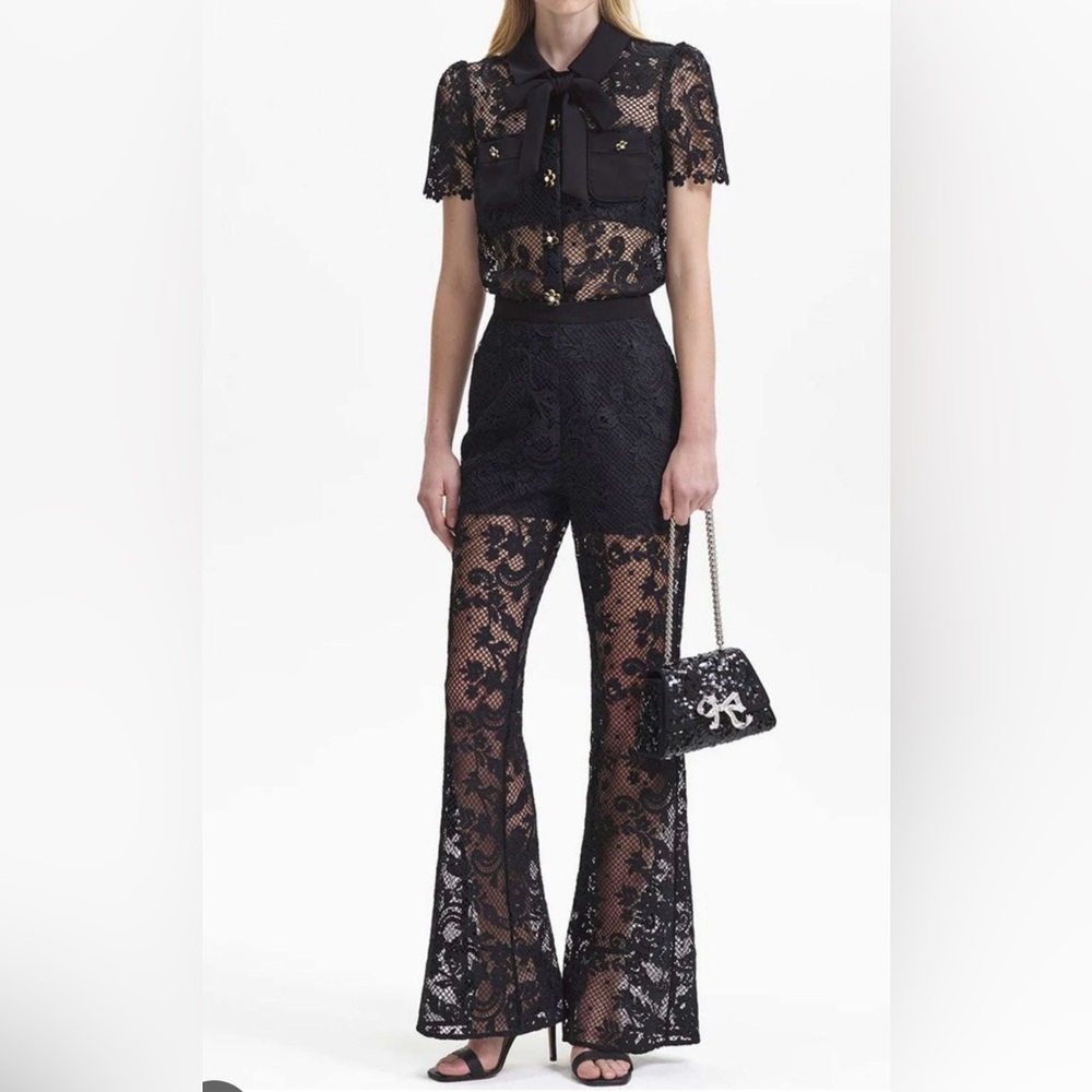 Self-Portrait Black Lace Flare Trousers